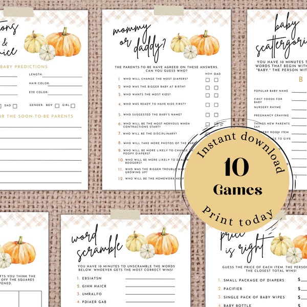 Printable Pumpkin Baby Shower Games Instant Download Pumpkin Theme Baby Shower Fall Theme Baby Shower Little Pumpkin Baby Shower Games