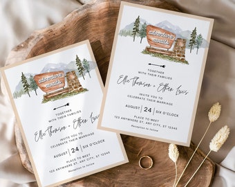 Editable National Park Wedding Invitation Template Mountain Wedding Invite Minimalist Lakeside Wedding Ideas Forest Wedding Instant Download