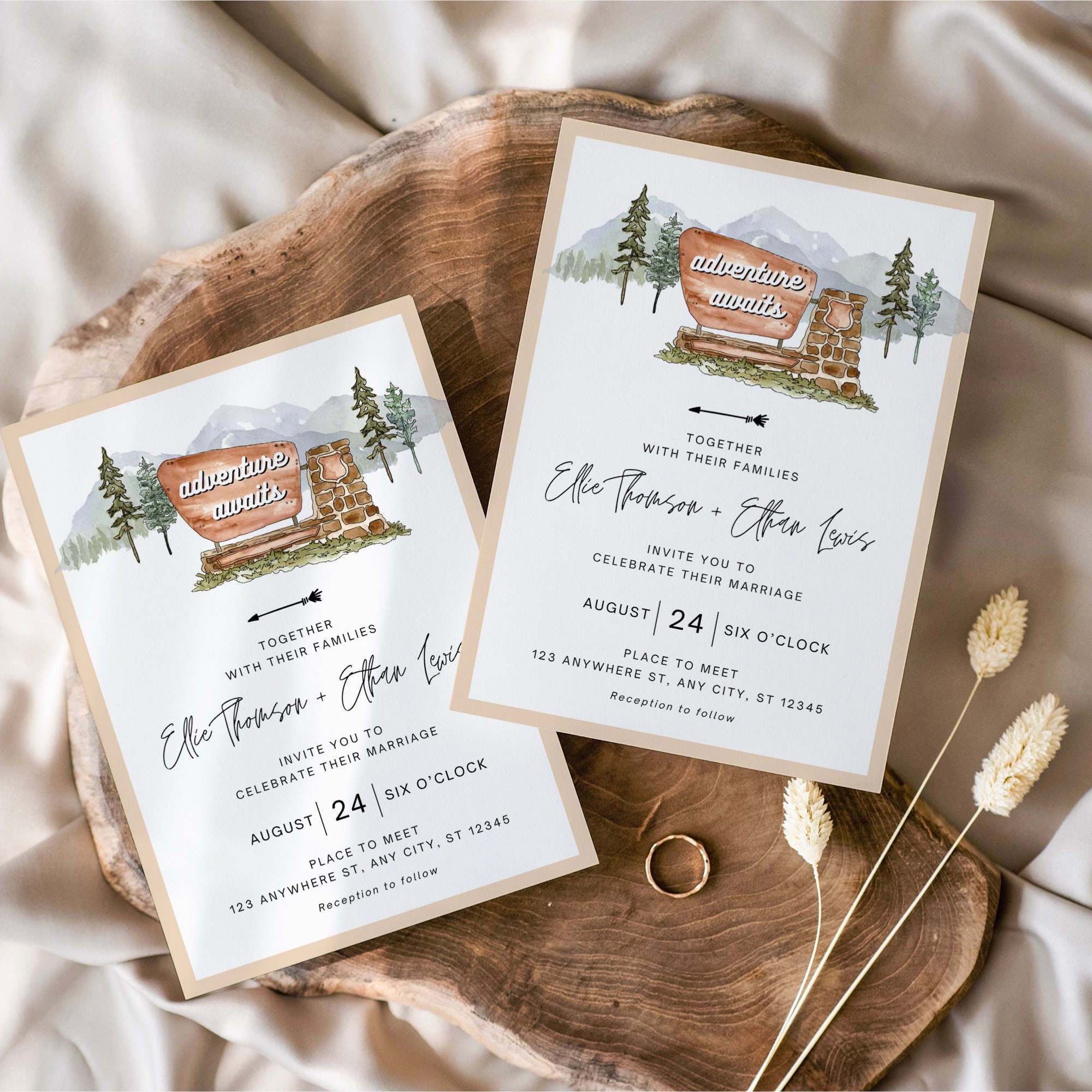 Editable National Park Wedding Invitation Template Mountain Wedding Invite Minimalist Lakeside Wedding Ideas Forest Wedding Instant Download