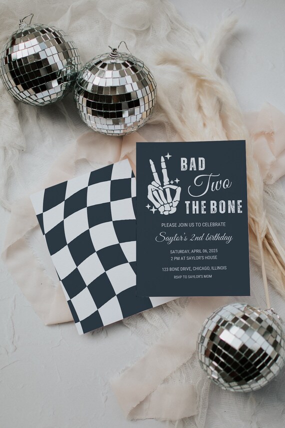 Editable Bad Two The Bone 2nd Birthday Invitation Girl Biker Theme Second Birthday Boy Biker 2nd Birthday Invitation Gender Neutral