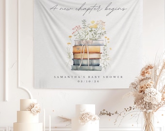 A New Chapter Begins Baby Shower Personalized Backdrop Storybook Baby Shower Sign Gender Neutral Custom Banner Book Theme Photo Backdrop B34