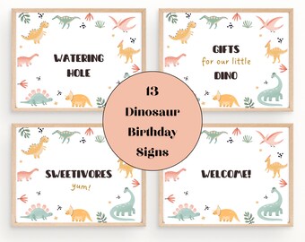 Girl Dinosaur Birthday Decorations, Printable Table Signs, Instant Download, Dinosaur Birthday Signs, Tropical Dinosaur