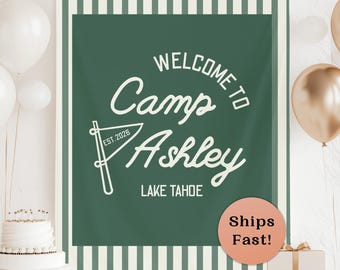Custom Camp Bachelorette Banner Mountain Bach Backdrop Camp Girls Weekend Camping Bach Decor Lake Bachelorette Cabin Welcome Sign B73