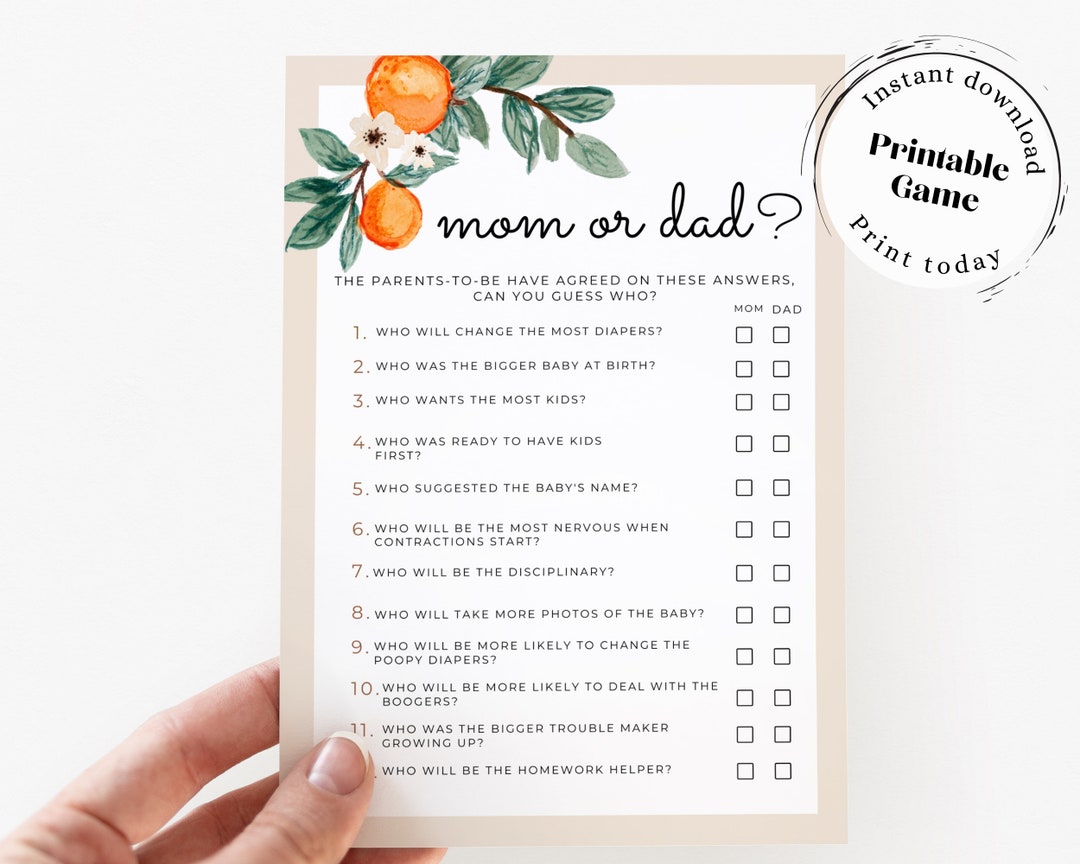 Printable Mom or Dad Baby Shower Game, A Little Cutie is on the Way ...