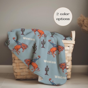 Cobertor de bebê cowboy personalizado com nome, tema vintage ocidental, ideias para presentes de chá de bebê, cobertor personalizado, presente de aniversário de cowboy para menino