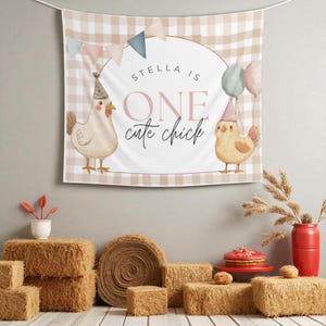 One Cute Chick Birthday Custom Backdrop Chicken 1st Birthday Decor This Chick is One First Birthday Sign Retro Farm Animal Birthday Banner