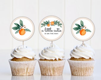 Little Cutie Baby Shower Cupcake Toppers Cutie Theme Decorations For Baby Shower Cutie Baby Shower Ideas Summer Baby Shower Cupcake Toppers