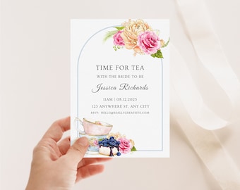 Editable Time For Tea With The Bride To Be Invite Tea Party Bridal Shower Invitation Floral Bridal Shower Idea Bridal Brunch Invite High Tea