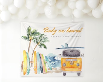 Baby On Board Baby Shower Theme Banner Surf Baby Shower Wall Decor Beach Theme Photo Backdrop Summer Shower Surfboard Baby Decor Coastal B18