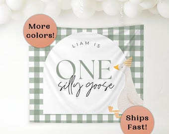 One Silly Goose Birthday Personalized Banner 1st Birthday Silly Goose Party Decor Photo Backdrop Goose Custom Banner First Birthday Ideas B1