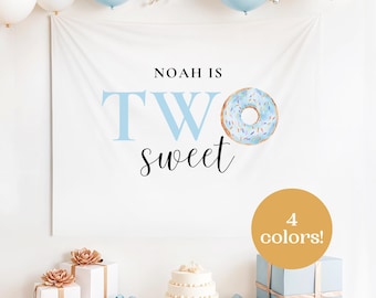 Two Sweet Donut Backdrop Girl 2nd Birthday Decor Two Sweet Birthday Boy Donut Party Banner Second Birthday Wall Tapestry Donut Grow Up