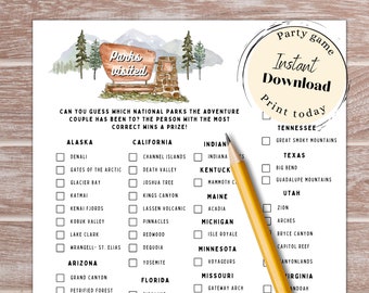 National Parks Visited Game Checklist, National Park Shower Game, Editable Template, Adventure Awaits, Instant Download, Adventure Wedding