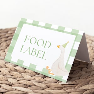 Green Silly Goose Birthday Decor Goose 1st Birthday Food Label Template Boy First Birthday Buffet Label Silly Goose Theme Green Plaid