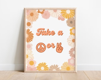 Printable Groovy Birthday Party Decor Groovy Food Table Sign Retro Floral 70s Birthday Party Hippie Vibes Boho Daisy Birthday Take A Peace