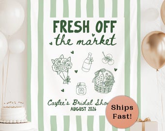 Fresh Off The Market Bridal Shower Banner Farmers Market Theme Decor She's Off The Market Welcome Sign Personalized Bridal Shower Backdrop