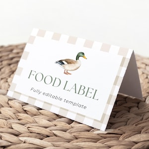 Editable Mallard Duck Baby Shower Food Label Duck Hunting Theme Food Table Decor Neutral Duck Baby Shower Ideas Food Tent Instant Download