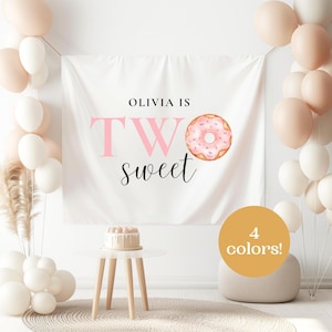 Toile de fond deux beignets sucrés, décoration de 2e anniversaire de fille