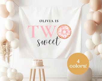 Two Sweet Donut Backdrop Girl 2nd Birthday Decor Two Sweet Birthday Boy Donut Party Banner Second Birthday Wall Tapestry Donut Grow Up