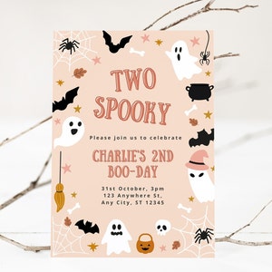 Editable Halloween 2nd Birthday Invitation Two Spooky Birthday Invite Second Birthday Ideas For Girl Pink Halloween Birthday Ghosts