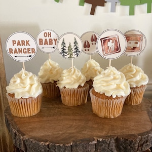 National Park Baby Shower Cupcake Toppers, Instant Download, National Park Baby Shower Decor, Woodland Baby Shower