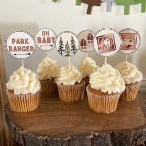 National Park Baby Shower Cupcake Toppers, Instant Download, National Park Baby Shower Decor, Woodland Baby Shower