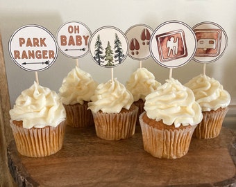 National Park Baby Shower Cupcake Toppers, Instant Download, National Park Baby Shower Decor, Woodland Baby Shower