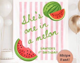 One In A Melon First Birthday Banner Watermelon 1st Bday Cake Smash Decor One Year Old Girl Summer Birthday Backdrop Sweet One Birthday
