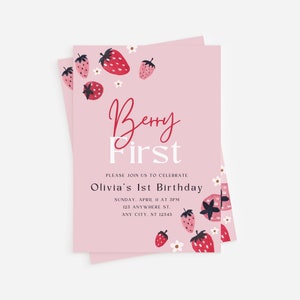 Editable Berry First Birthday Invitation Strawberry 1st Birthday Invite ...