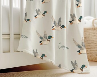 Personalized Mallard Duck Baby Blanket With Name Duck Hunter Blanket Baby Shower Gift Idea Duck Nursery Theme Decor Duck Hunting