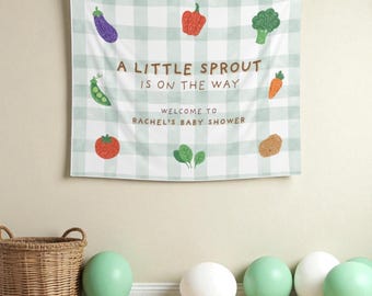 A Little Sprout Baby Shower Backdrop Locally Grown Baby Shower Custom Banner Gender Neutral Fall Baby Shower Ideas Vegetable Shower Sign