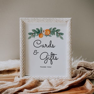 Printable Cards Gifts Sign Cutie Theme Baby Shower Ideas Boy Girl Orange Baby Shower Gifts Sign Cutie Baby Shower Decor Citrus Shower Ideas