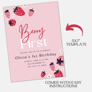 Editable Berry First Birthday Invitation Strawberry 1st Birthday Invite ...