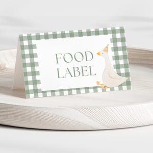 Sage Green Silly Goose Birthday Decor Goose 1st Birthday Food Label Template Boy First Birthday Buffet Label Silly Goose Theme Green Plaid