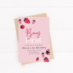 Editable Berry First Birthday Invitation Strawberry 1st Birthday Invite ...
