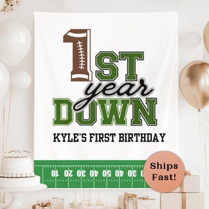 Football First Birthday Large Backdrop First Year Down Banner Football 1st Birthday Sign Football Bday Party Decor First Touchdown