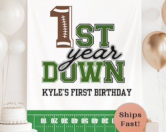 Football First Birthday Large Backdrop First Year Down Banner Football 1st Birthday Sign Football Bday Party Decor First Touchdown