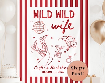 Wild Wild Wife Bachelorette Banner Nashville Bach Sign Custom Cowgirl Bachelorette Photo Backdrop Last Rodeo Bridal Wall Tapestry B67