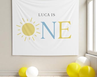 Sun 1st Birthday Custom Banner First Trip Around The Sun Birthday Decor Summer 1st Birthday Theme Ideas Sun Photo Backdrop One In the Sun
