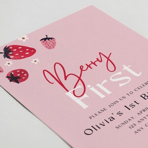 Editable Berry First Birthday Invitation Strawberry 1st Birthday Invite ...