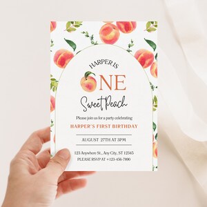 Bearbeitbar One Sweet Peach Geburtstagseinladung Mädchen Erster Geburtstag einladen Boho One Sweet Peach Geburtstagsfeier Sommer 1st Birthday Ideen Mädchen