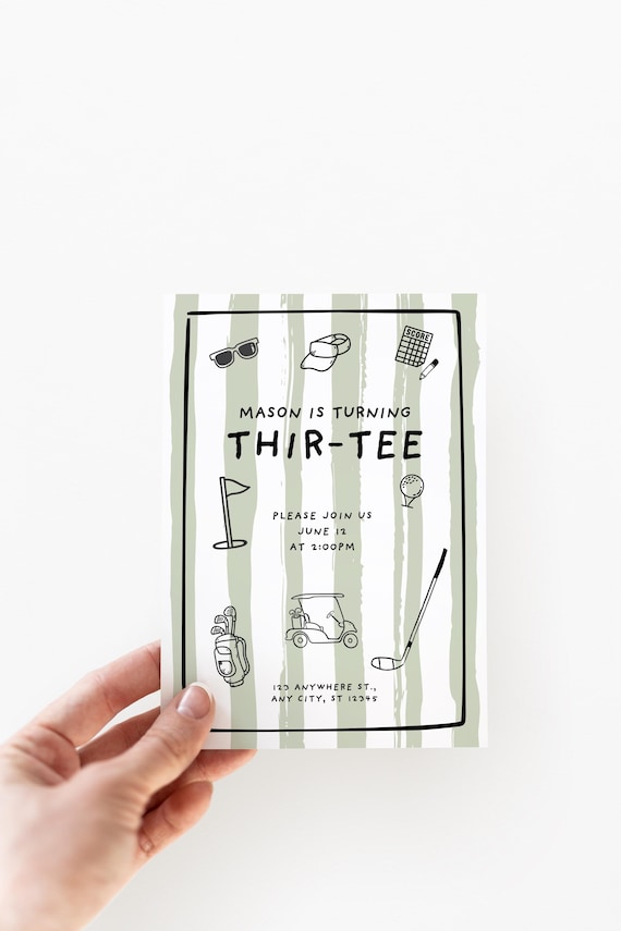 Editable Golf 30th Birthday Invitation Thir-Tee Birthday Invite For Men 30th Birthday Golf Theme Party For Him Thir-tee Golfer Bday Invite