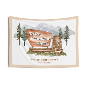 National Park Baby Shower Personalized Photo Backdrop Woodland Shower Decor Ideas Adventure Theme Baby Shower Custom Banner B46 image 6