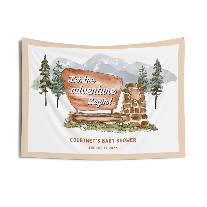 National Park Baby Shower Personalized Photo Backdrop Woodland Shower Decor Ideas Adventure Theme Baby Shower Custom Banner B46 image 6