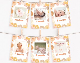 Editable First Year Photo Banner Groovy Theme 1st Birthday Decor Monthly Photo Banner Daisy 1st Year Photo Banner Girl 1st Birthday Ideas
