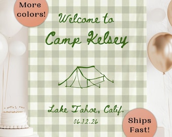 Camp Bachelorette Banner Custom Camping Bach Welcome Sign Mountain Bach Party Decor Personalized Girls Trip Weekend Camp Bach Flag B59