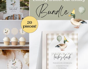 One Lucky Duck First Birthday Bundle Mallard Duck 1st Birthday Decor Printable Lucky Duck Birthday Party Ideas Gender Neutral First Birthday