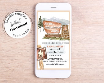National Park Baby Shower Evite, Editable Digital Invitation, Woodland Baby shower, Outdoor Baby Shower