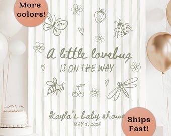 A Little Lovebug Is On The Way Personalized Banner Lovebug Baby Shower Custom Backdrop Garden Theme Shower Decor Spring Baby Shower Sign