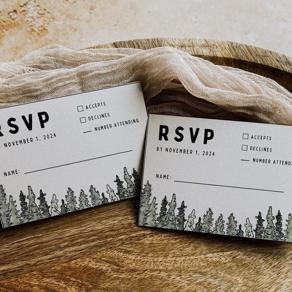 Editable Mountain Theme Wedding RSVP Card National Park RSVP Wedding Card Editable Template RSVP Outdoor Wedding Pine Tree