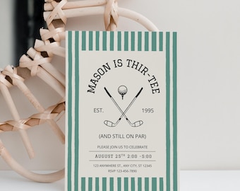Editable Golf 30th Birthday Invitation Thir-Tee Birthday Invite For Men 30th Birthday Golf Theme Party For Him Thir-tee Golfer Bday Invite